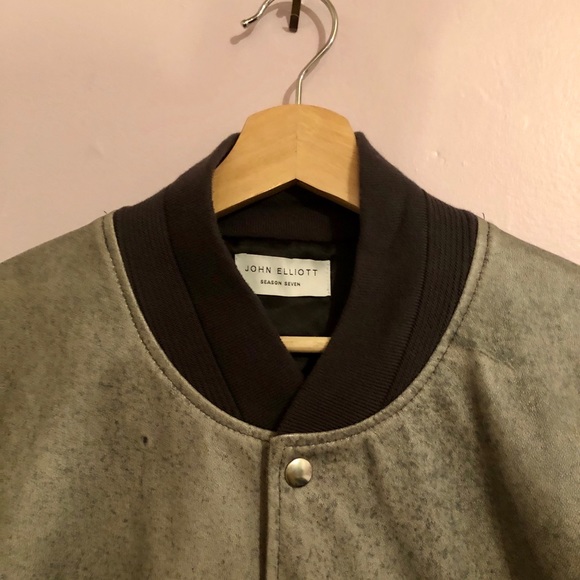 John Elliott Grey genuine leather bomber jacket